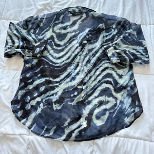Womens Blouse Button Up 3/4 Sleeve Blue Collared‎ Officechic Corpcore City thumbnail 8