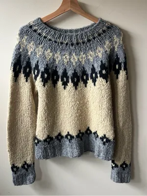 Takeout Fair Isle Chunky Crew Sweater - Cream, Gray & Black thumbnail 1