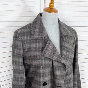 Jennifer Lopez Trench Coat Women Large Grey Plaid Double Breasted Lightweight‎ thumbnail 8