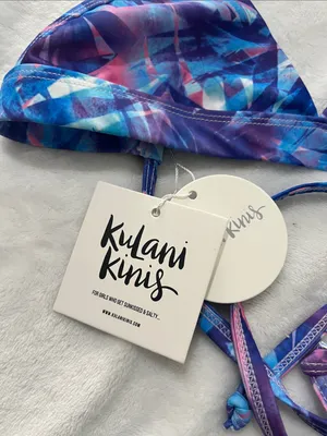 New Kulani Kinis Women’s Sapphire Twilight Palms Triangle Bikini Top Medium NWT thumbnail 5