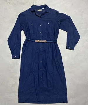 Vintage LL Bean Denim Jean Blue Shirt Dress Size 10 Women's Belted Button Down thumbnail 1