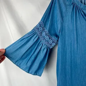 Crown & Ivy Blue V-neck Bell 3/4 Sleeve Denim Dress XL thumbnail 2