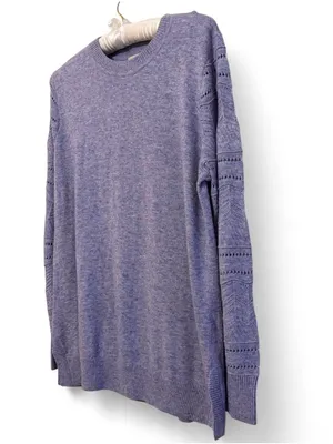 LOFT Pointelle Chevron Sleeve Crewneck Heather Lilac Pullover Wool Blend Sweater thumbnail 8