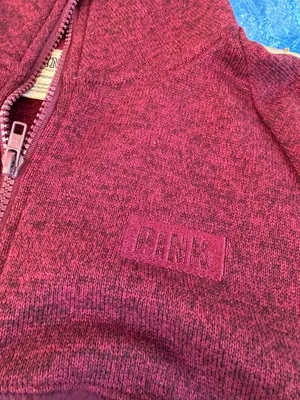 Victoria's Secret Pink Quarter Zip Pullover Medium Burgundy Sweatshirt thumbnail 7