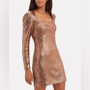 INTERMIX Hilary Rose Gold Sequin Square Neck Long Sleeve Mini Dress Size 0 thumbnail 3