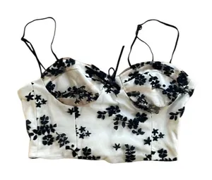 Zara Velvet Floral corset crop bustier corset style top medium tan and black thumbnail 1