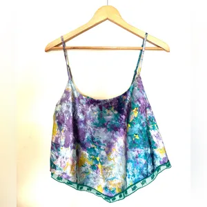 YITTY Satin Flowy Set Pajama Deep Sea‎ Top Size XL and Short Size Large Set of 2 thumbnail 3