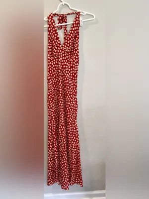Realisation Par Simone Halter Strap Tie 100% Silk Polka Dot Maxi Dress Size XS thumbnail 3