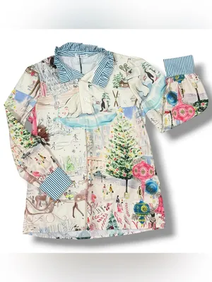 Cherry Betty Christmas Print Ruffle Collar Blouse Cream Pastel Small Cottagecore thumbnail 12