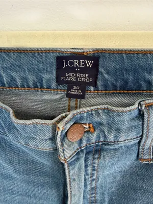 J. Crew Light Blue Flare cropped Jeans with Distressed Knees mid-raise thumbnail 4