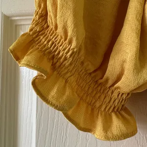 👗🌺Anthropologie Yellow Midi Dress M 6 8 Boho Cottagecore Puff Sleeve Ruffle Trim thumbnail 13