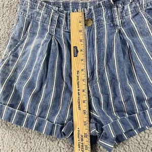 American Eagle Shorts Women 6 Blue White Striped‎ Pleated Paperbag Waist Boho thumbnail 5