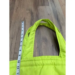 Neon Green Nylon Tote Bag Ruched Top Shoulder‎ Bag Lightweight Large thumbnail 8