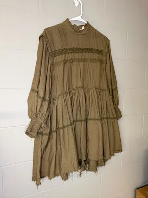 Pilcro by Anthropologie Long-Sleeve Mock-Neck Swing Mini Dress in Green Size XS thumbnail 5
