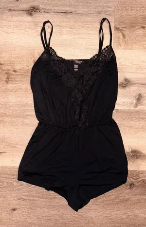 Victoria's Secret Black Lace-Trim Sleep Romper thumbnail 1
