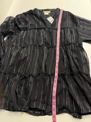 NWT Black bell sleeve top sheer sleeves silver festival glam rock goth Halloween thumbnail 8