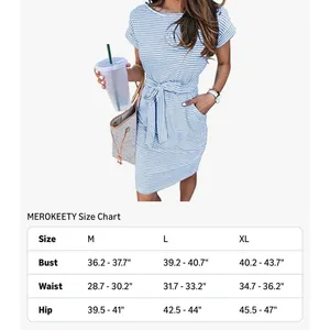 Merokeety Striped T Shirt Dress Blue/White Size L thumbnail 3