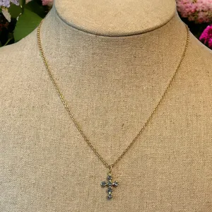 Vintage Rhinestone Cross Pendant Necklace thumbnail 1