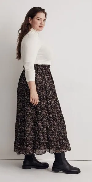 Madewell Crinkle Georgette Tiered Maxi Skirt in Blurred Blooms thumbnail 1