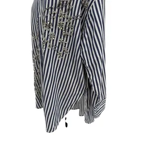 Anthropologie Maeve Bennet Beaded Sequined Button Down Shirt Striped Large‎ thumbnail 9