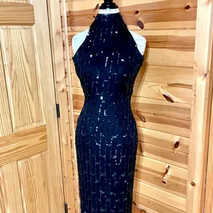 Scala Black Silk Heavily Beaded Sleeveless Long Special Occasion Dress Gown Sz S thumbnail 4