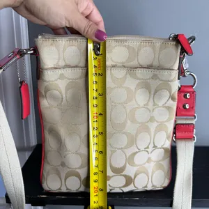 Coach Khaki Signature Canvas Crossbody with Red Leather Trim thumbnail 6