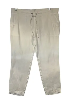 Athleta Womens White‎ 100% Linen Drawstring Crop Pants Large 54023 thumbnail 1