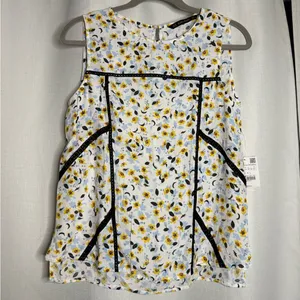 Zara White Black Lace Inset Blue and Yellow Floral Tank Top Blouse XS thumbnail 3