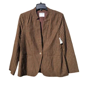 Old Navy NWT Pixie Blazer Womens Brown Houndstooth Collarless‎ Jacket Large thumbnail 3