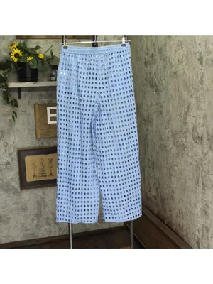 NWT Dotti Womens Cotton Openwork Dot Drawstring-Waist Pants 85289 Light Blue M thumbnail 6
