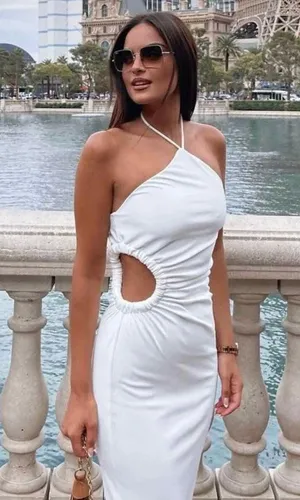 Zara Dress maxi halter cut out white wedding coctail party thumbnail 3