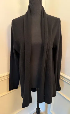 Charter Club Luxury 100% Cashmere Open Front Cardigan Sweater Black Ribbed thumbnail 1