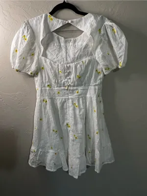 For Love & Lemons Abby White Yellow Floral Embroidered Open Back Mini Dress thumbnail 6
