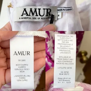 AMUR Dress Off-The-Shoulder Popover Waist Floral Silk Flowy Midi Magenta‎ 4 NWT thumbnail 3