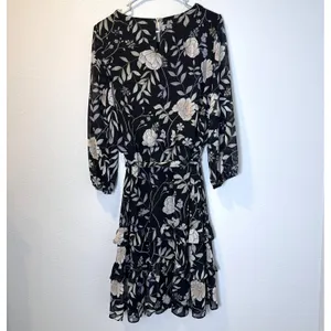 Calvin Klein Womens-XL Long Sleeve Dress with Belt & Teirs Black Floral‎ thumbnail 5