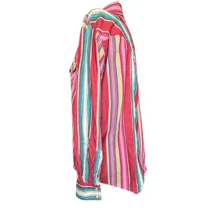 Wrangler Retro Western Pearl Snap Striped Shirt Pink Teal Cotton Small‎ Cowgirl thumbnail 5