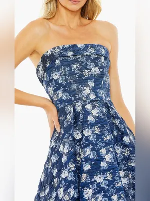 NEW MAC DUGGAL floral strapless brocade midi dress blue multi sz 8 thumbnail 3