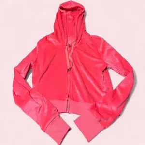 aerie Bright Pink Velvet Zip-Up Hoodie thumbnail 1