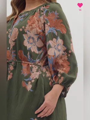 New!Entro Boutique Floral Tie-Waist Midi Dress in Olive Size 2X thumbnail 7