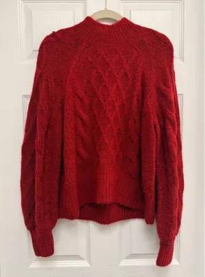 Abercrombie & Fitch Red Cable Knit Mock Neck Sweater Small Raglan Sleeve thumbnail 1