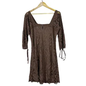 Solitaire Ravi Khosla Floral Lace Square Neck Mini Dress Brown Boho Size M thumbnail 4