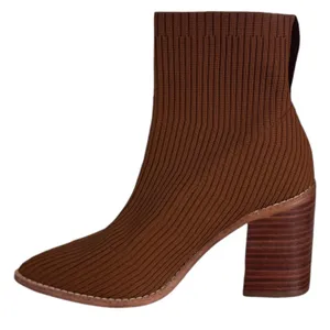 Steven By Steve Madden Nara Sock Booties Camel Brown 7.5‎ Stacked Block Heel thumbnail 5