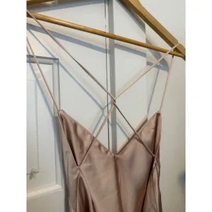 Zara Champagne Satin Maxi Slip Dress Cross Back V-Neck Sleeveless Pink Beige XS thumbnail 14