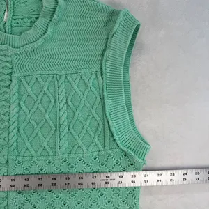 Free People Knit‎ Vest Sleeveless Sweater Cotton Blend Patchwork Green Size L thumbnail 2