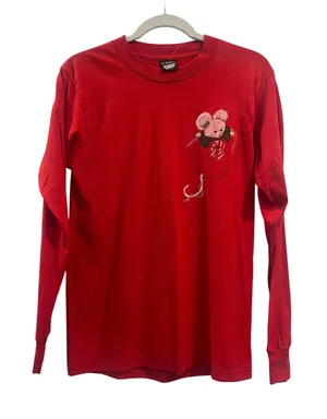 Vintage long sleeve T-shirt screen, stars, best‎ USA, Christmas mouse Medium red thumbnail 1
