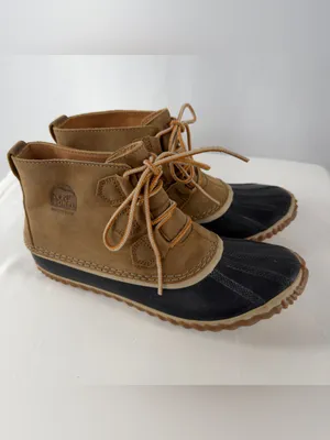 Sorel Out N About Leather Waterproof Lace Up Duck Boots in‎ Brown Black Size 9.5 thumbnail 2