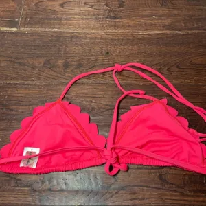 Free People Bikini Top Halter Double Tie Triangle Scalloped Neon Pink Small thumbnail 3