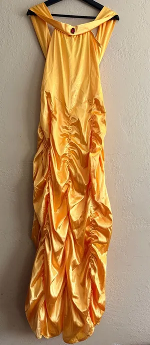 Cosplay Belle Golden Yellow Satin Ruched Gown thumbnail 1