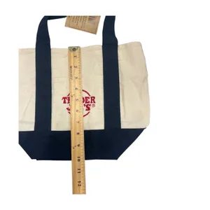 Trader Joes Mini Canvas Tote Bag Cream Blue Logo Embroidered Reusable Grocery thumbnail 10