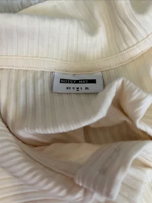 Noisy May Cream Ribbed Long Sleeve Polo Shirt thumbnail 6